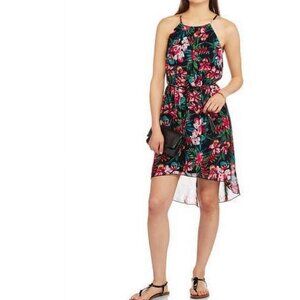Floral Hawaian pleated hi-low halter dress